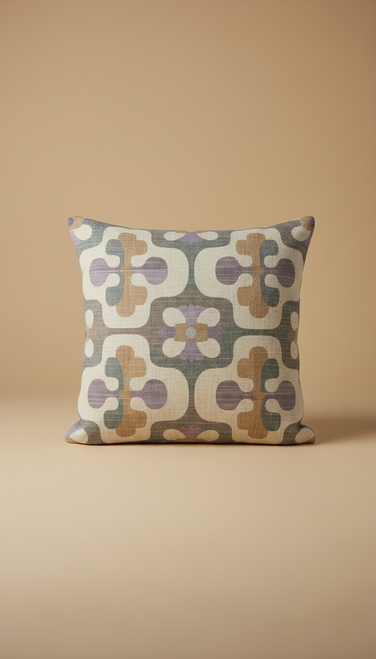 Patterned Linen Cushion with Piped Edges